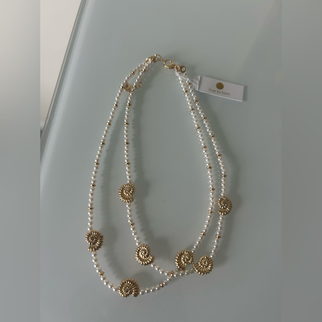 Viral Gold Shell Pearl Double Strand Necklace 70$
